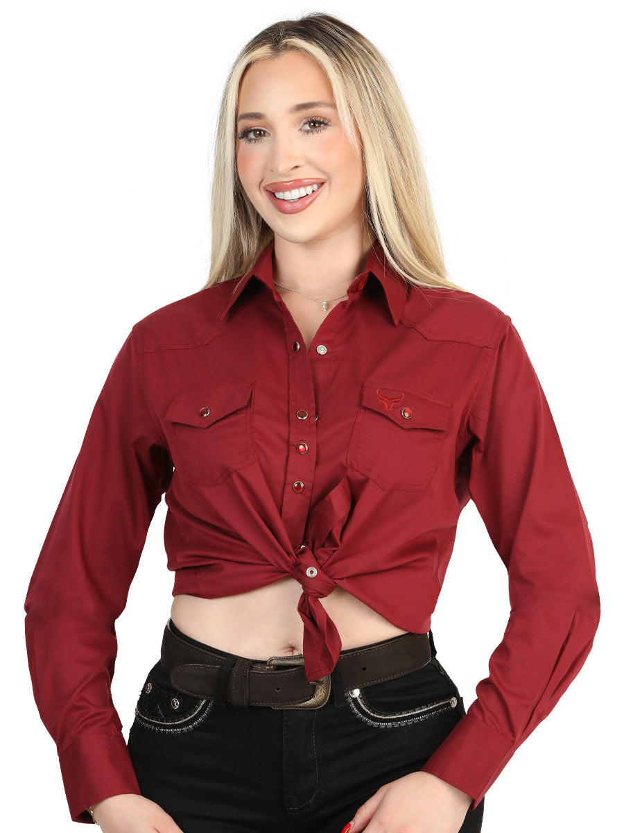 El General Women’s Long Sleeve Western Shirt - Burgundy Stretch 45622