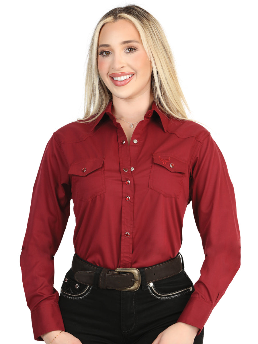 El General Women’s Long Sleeve Western Shirt - Burgundy Stretch 45622