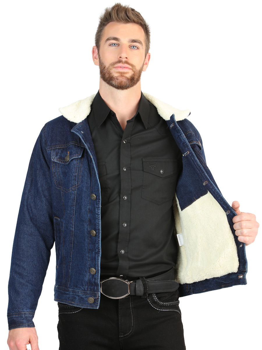 El General Men’s Dark Blue Denim Sherpa-Lined Jacket 45640