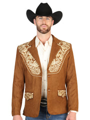 El General Men’s Suede Western Embroidered Blazer - Tan 45646
