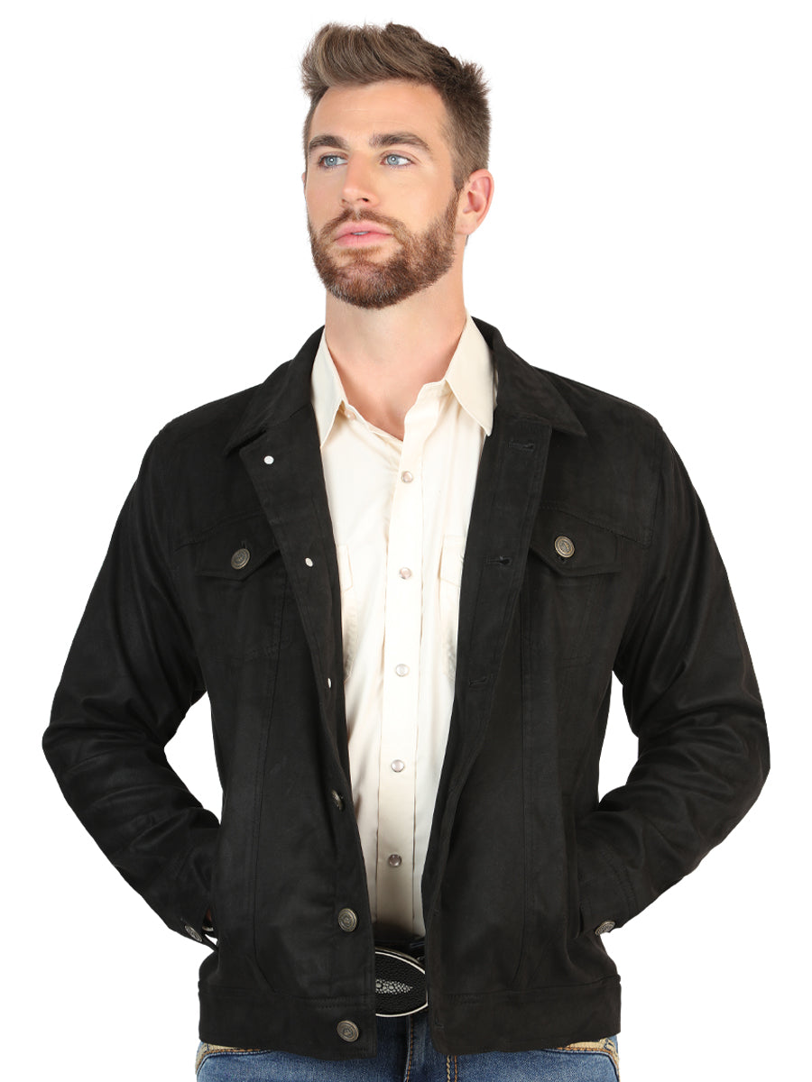 El General Men’s Suede Buttoned Western Jacket - Black 45650