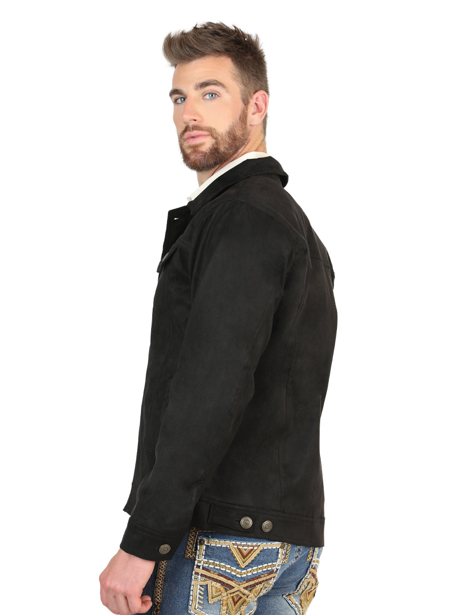 El General Men’s Suede Buttoned Western Jacket - Black 45650
