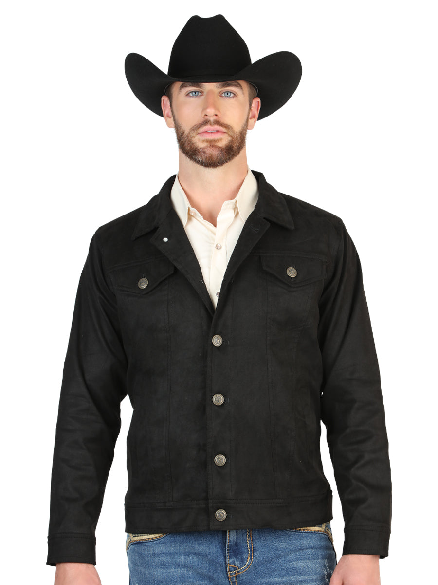El General Men’s Suede Buttoned Western Jacket - Black 45650