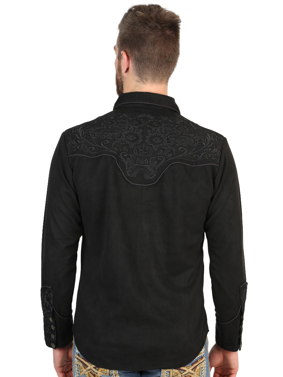El General Men’s Long Sleeve Western Shirt - Black/Black Embroidery 45653