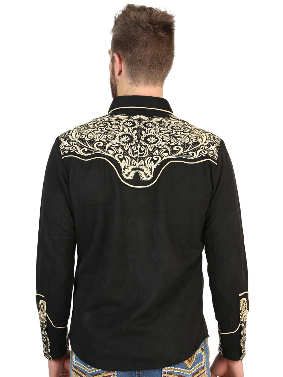 El General Men’s Slim Fit Long Sleeve Western Shirt - Black/Gold Embroidery 45654