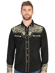 El General Men’s Slim Fit Long Sleeve Western Shirt - Black/Gold Embroidery 45654