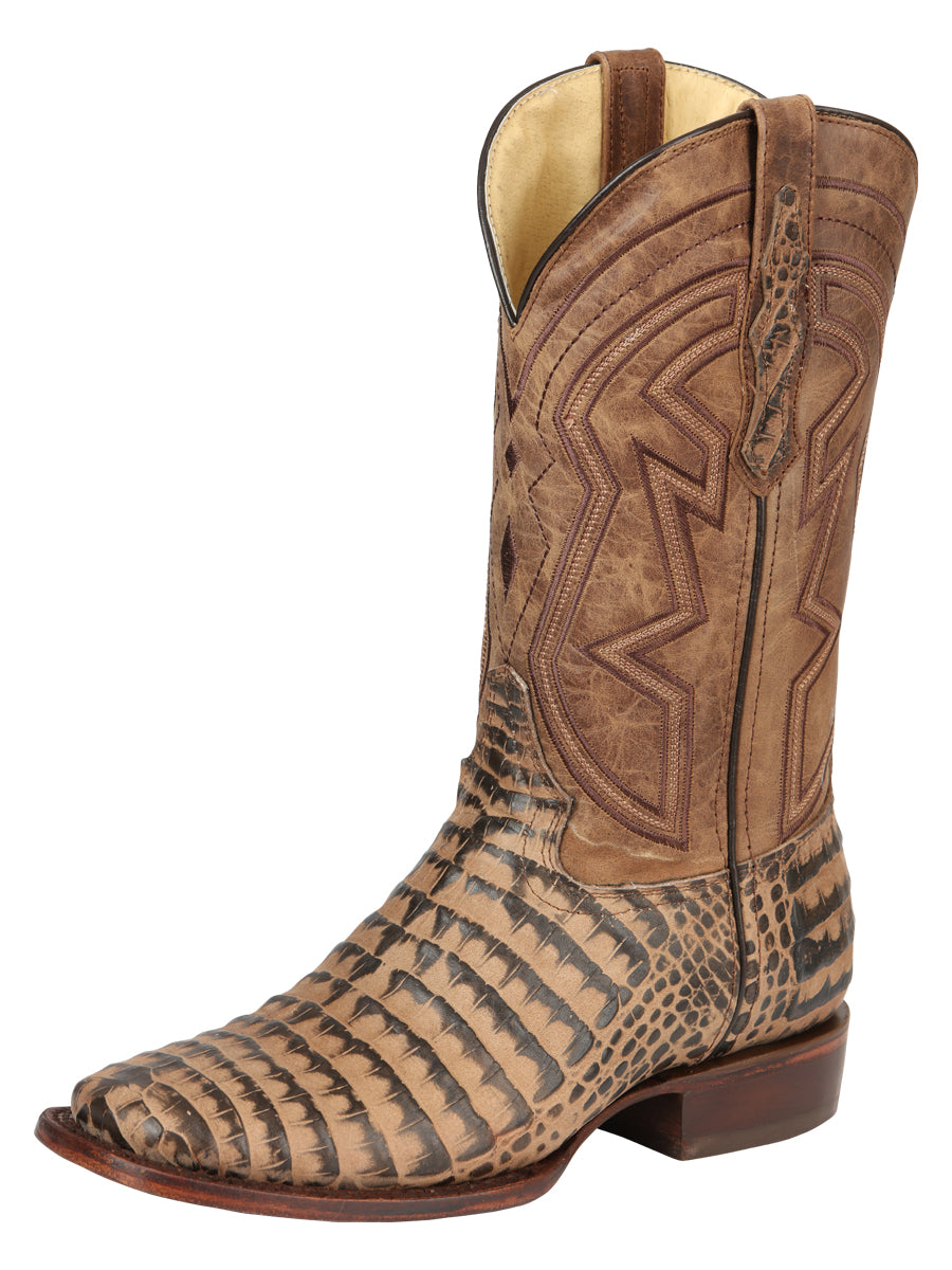 El General Men’s Leather Cowboy Boots - Caiman Belly Print - Tobacco 45664
