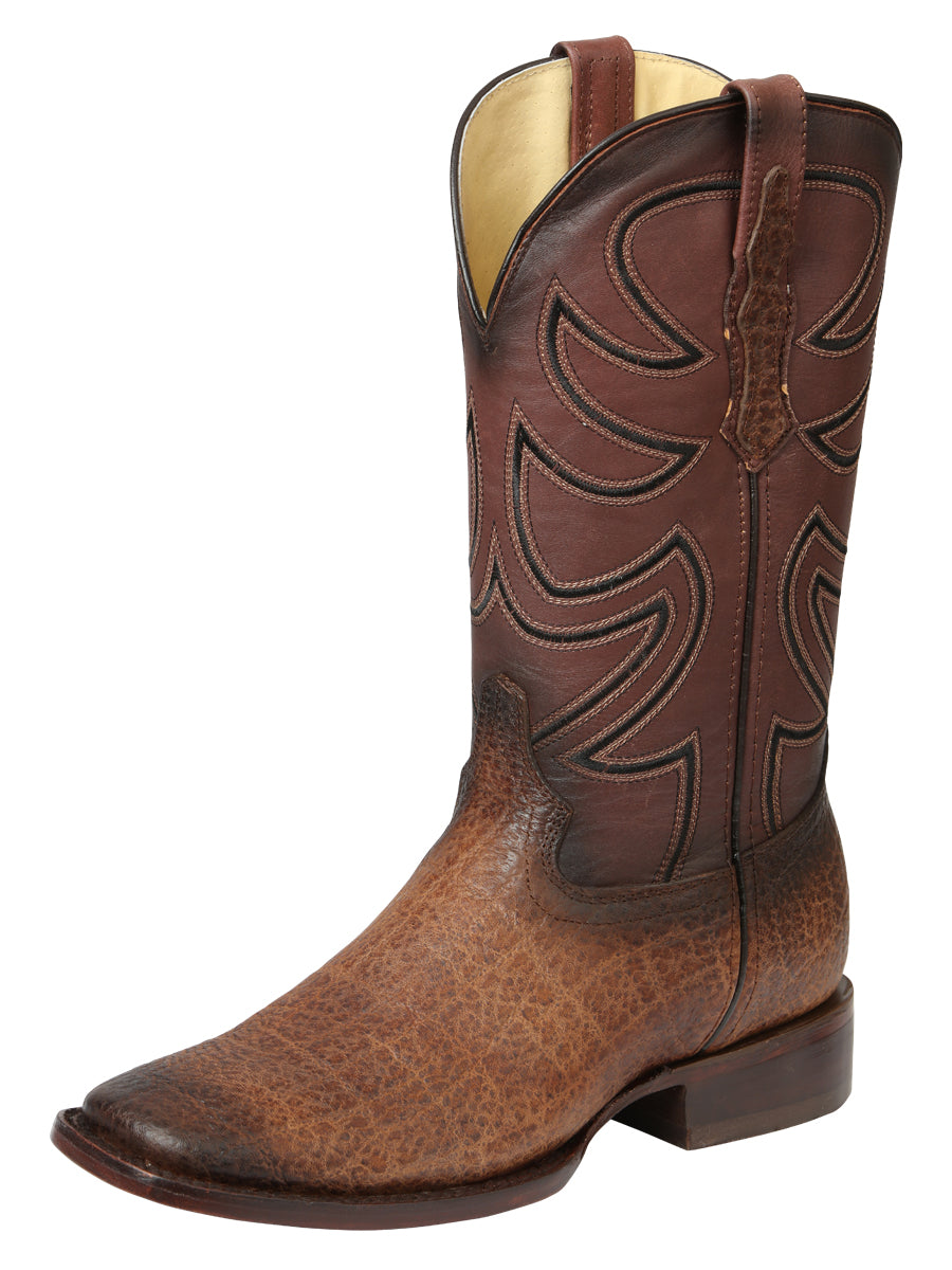 El General Men's Leather Cowboy Boot - Made in Mexico - Elephant Print Brown Tobacco 45665