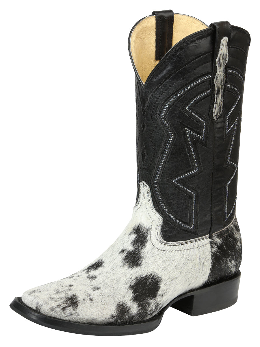 El General Men’s Leather Cowboy Boot - Made in Mexico - Black/White Cowhide 45670