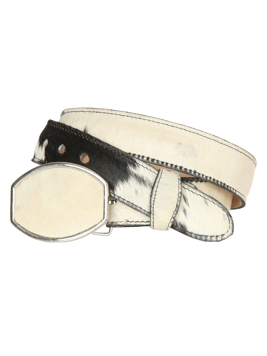 El General Men’s Western Belt - Cowhide Hair Print - Black/White 45681