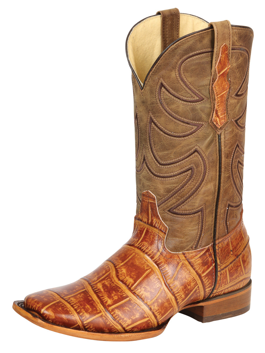 El General Men’s Leather Cowboy Boots - Made in Mexico - Embossed Alligator Crocodile Print - Honey 45764