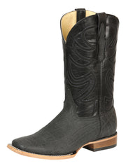 El General Men’s Leather Cowboy Boots - Made in Mexico - Embossed Elephant Print - Black/Gray 45768