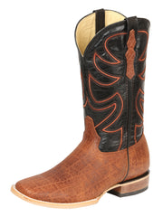 El General Men’s Leather Cowboy Boots - Made in Mexico - Embossed Elephant Print - Cognac 45769
