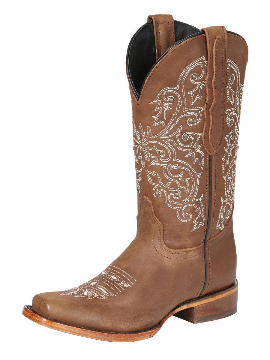 El General Women's Leather Cowgirl Boots - Made in Mexico - Honey Brown 45779