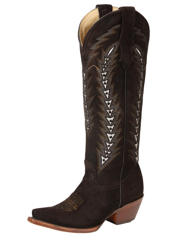 El General Women’s Embroidered Western Boots - Dark Brown 45789