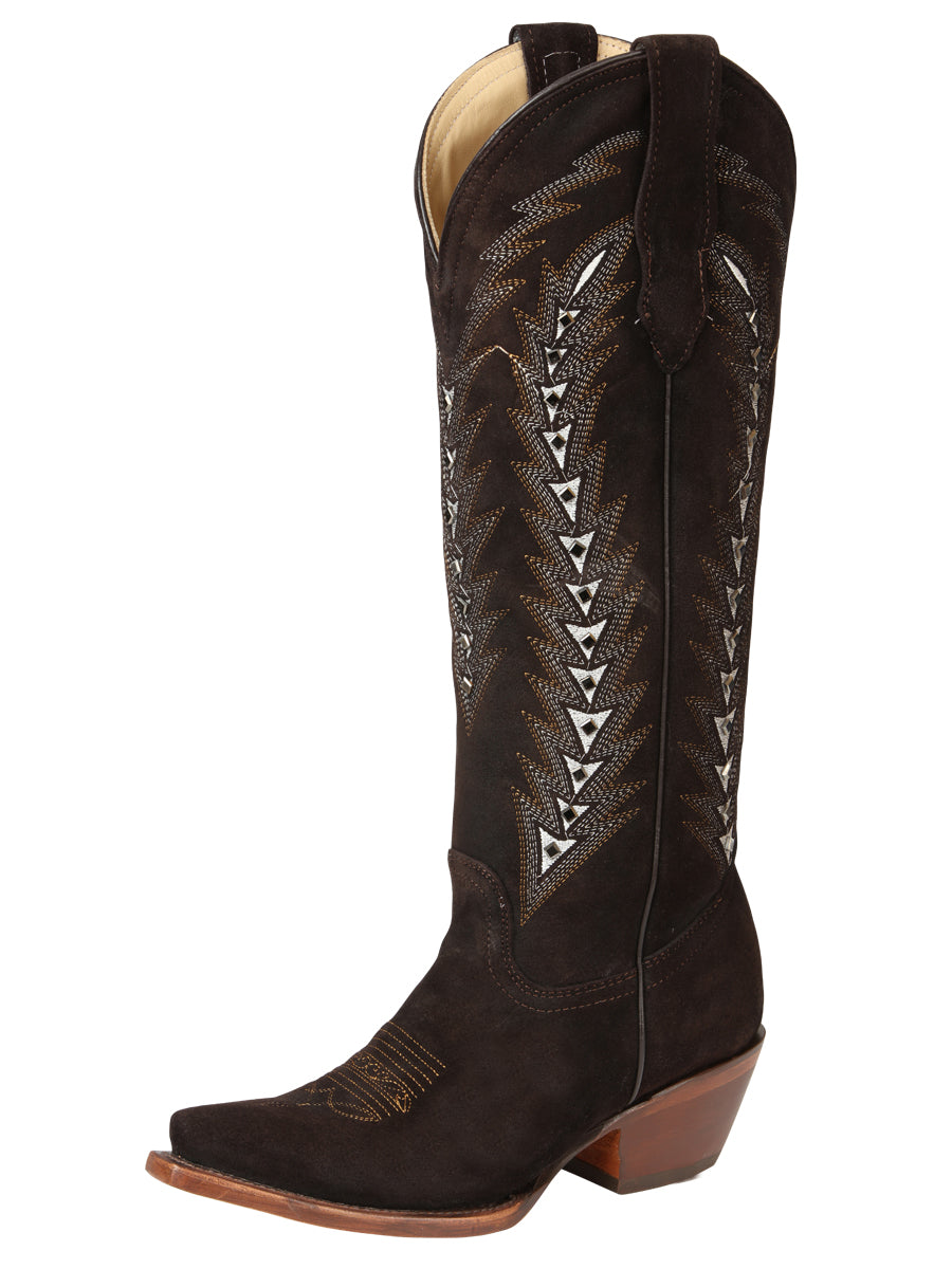 El General Women’s Embroidered Western Boots - Dark Brown 45789