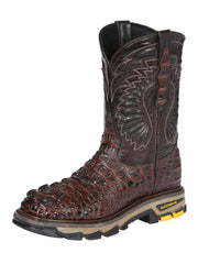 El General Men's Leather Work Boots - Made In Mexico - Embossed Caiman Print - Brown 45813