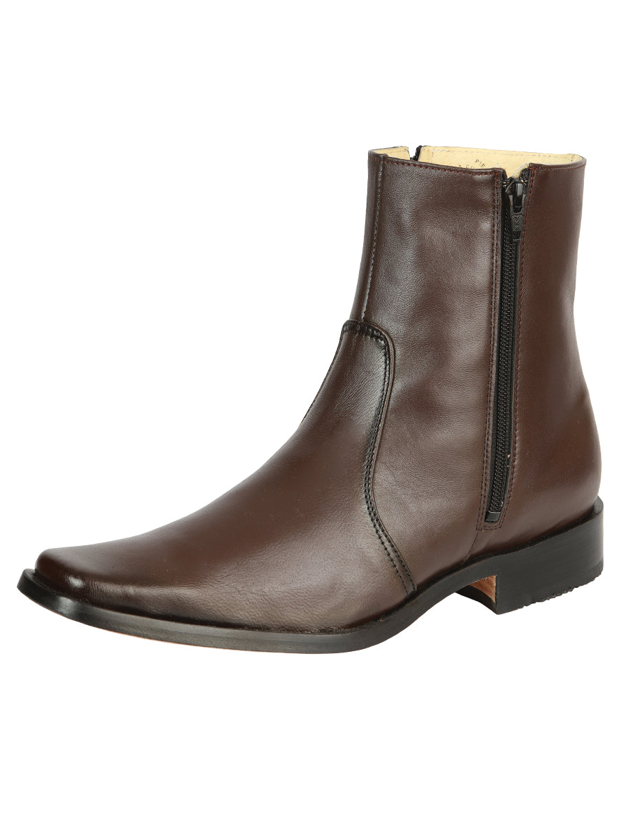 El Besserro Men's Premium Goat Leather Ankle Boot with Zipper - Made in Mexico - Brown 45828
