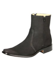 El Besserro Men's Leather Ankle Boot with Double Zipper - Made in Mexico - Nubuck Black 45831
