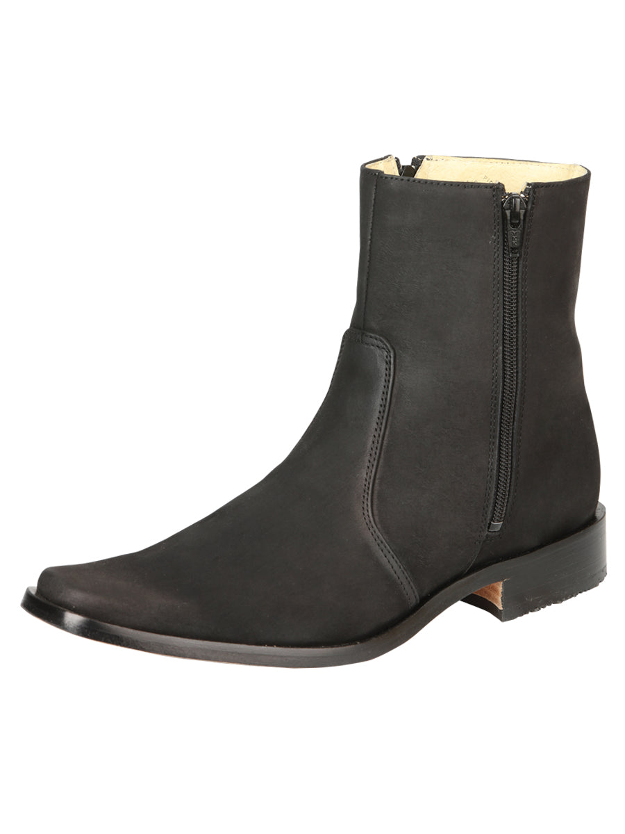 El Besserro Men's Leather Ankle Boot with Double Zipper - Made in Mexico - Nubuck Black 45831
