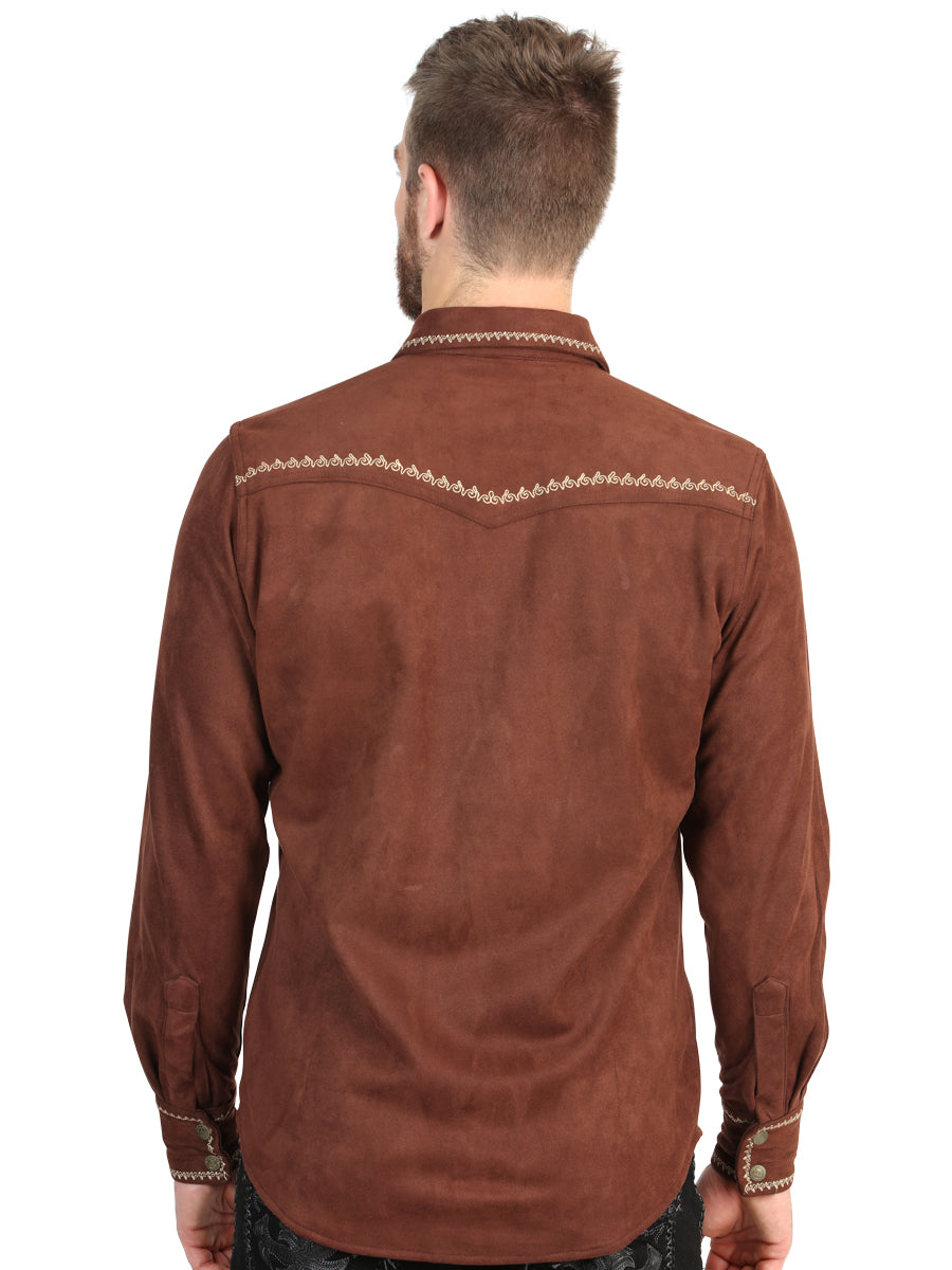El General Men’s Slim Fit Long Sleeve Western Shirt Suede - Brown 45884