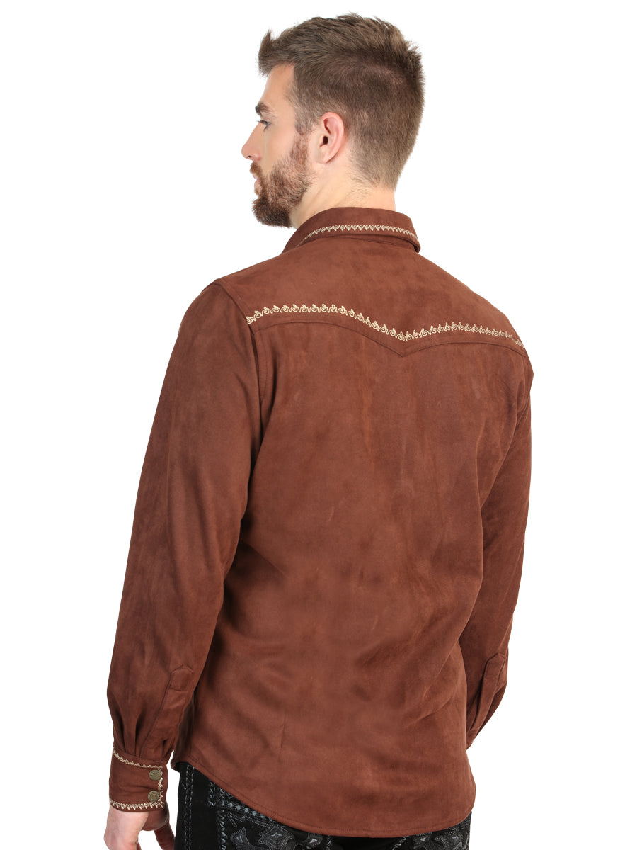 El General Men’s Slim Fit Long Sleeve Western Shirt Suede - Brown 45884