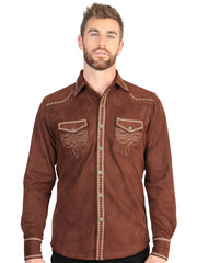 El General Men’s Slim Fit Long Sleeve Western Shirt Suede - Brown 45884