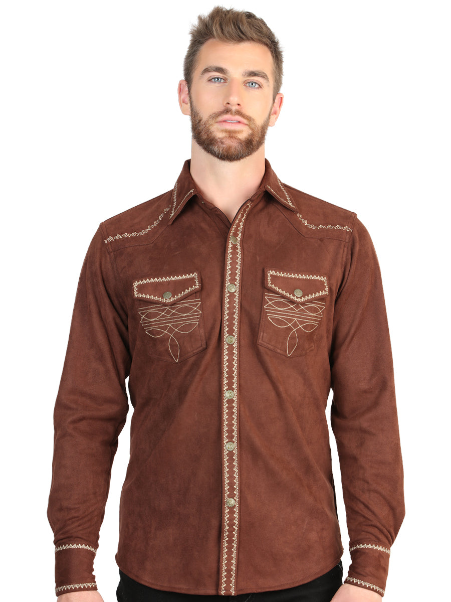El General Men’s Slim Fit Long Sleeve Western Shirt Suede - Brown 45884