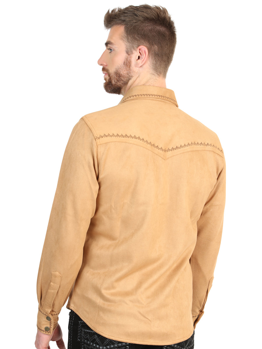 El General Men’s Slim Fit Long Sleeve Western Suede Shirt - Khaki 45885