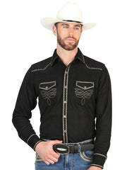 El General Men’s Suede Embroidered Snap Button Western Shirt - Black 45886