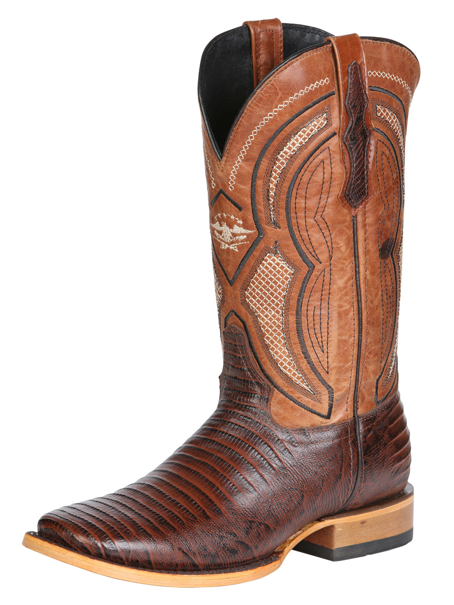 El General Men’s Leather Cowboy Boot - Embossed Lizard Print - Brown 45931