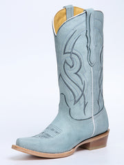 El General Women's Snip Toe Leather Cowboy Boot - Made in Mexico - Sky Blue 45934