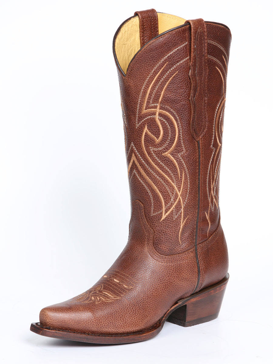 El General Women's Leather Cowgirl Boots - Made in Mexico - Cognac Brown 45935