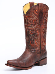 El General Women's Leather Cowgirl Boot - Made in Mexico - Timber Cognac Brown 45936