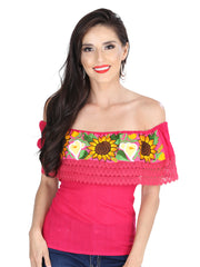 Artisanal Embroidered Blouse 50% Cotton, %50 Polyester Pink 601287