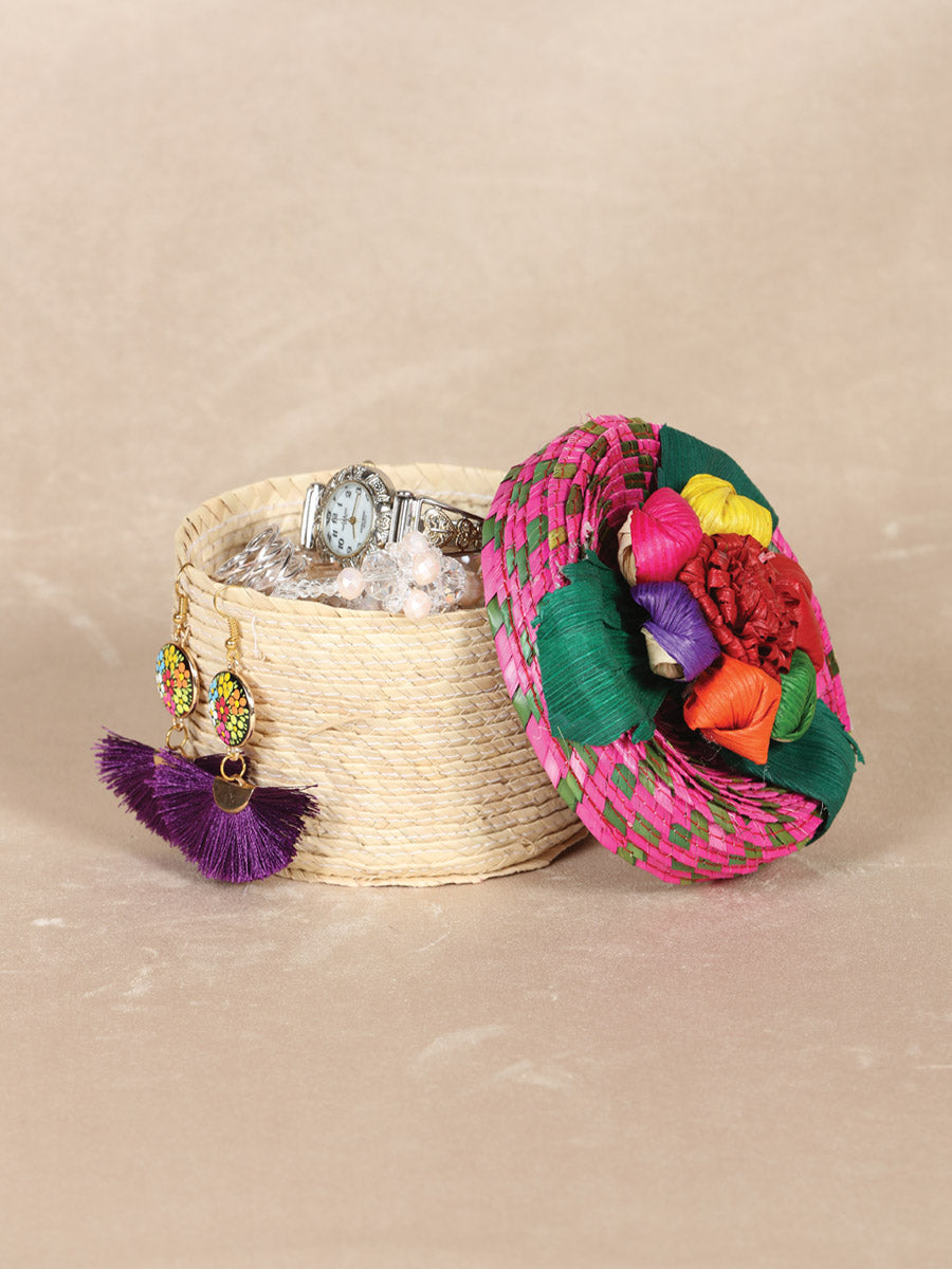 Artisanal Candy Holder/ Jewerly Holder 100% Palm Leaf Multicolor 602141