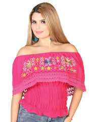 Artisanal Embroidered Blouse 50% Cotton, 50% Polyester Fuchsia 602457