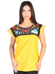 Artisanal Embroidered Blouse 50% Cotton 50% Polyester Yellow 602479