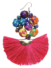 Artisanal Handcrafted Earrings Palm-Silk Thread Fuchsia 602572