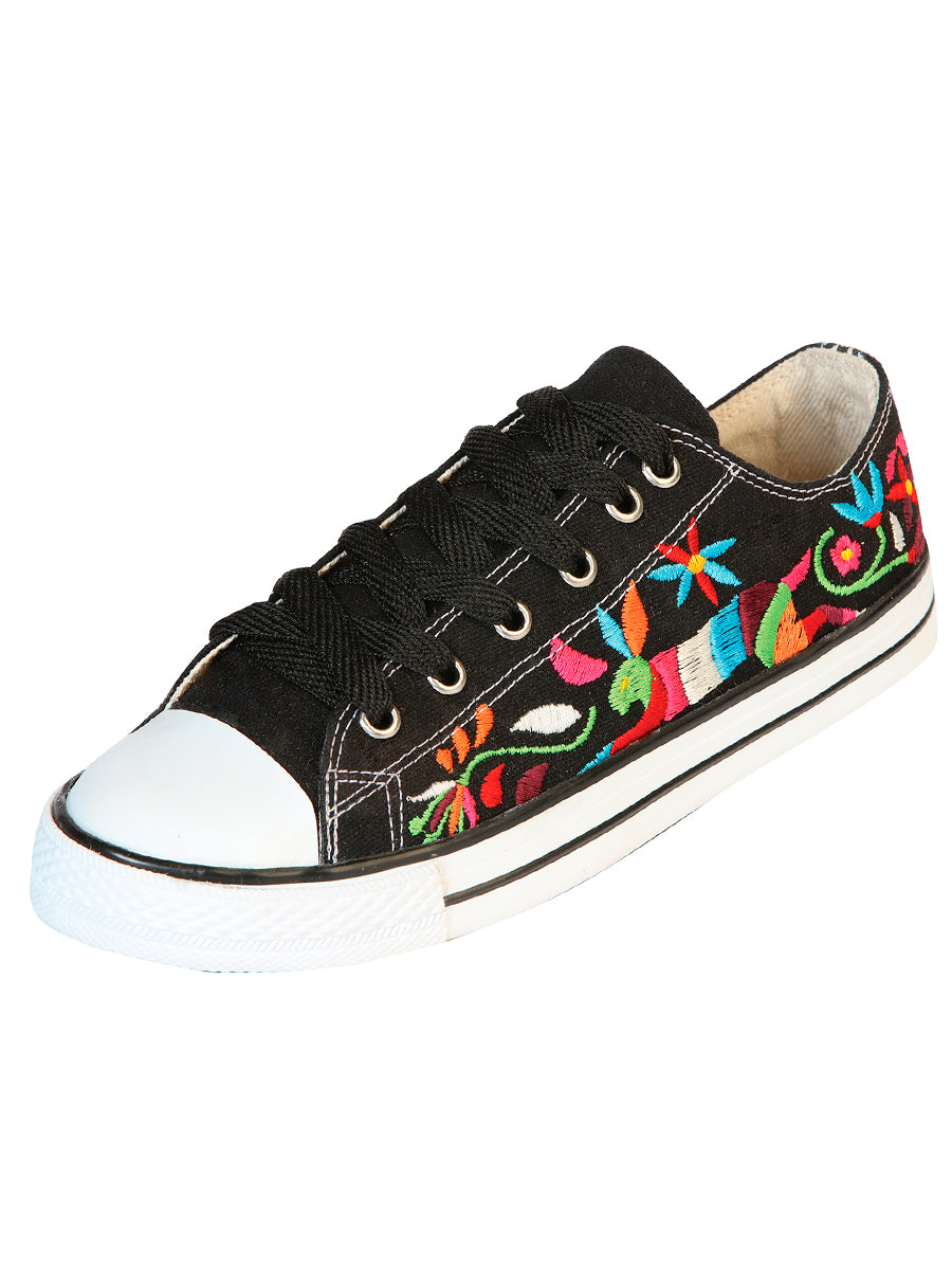 Artisanal Embroidered Sneakers Textile Canvas Black 602783