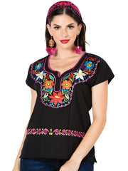 Artisanal Embroidered Blouse 100% Cotton Black 603058