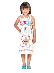Artisanal Embroidered Dress 100% Cotton Beige 603078
