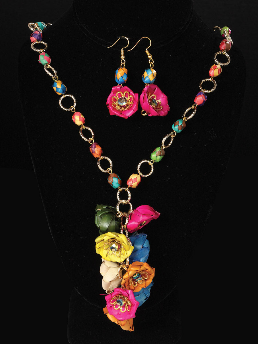 Artisanal Set Earrings-Necklace Palm Multicolor 603236