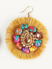 Artisanal Handcrafted Earrings Palm-Silk Thread Gold 603250