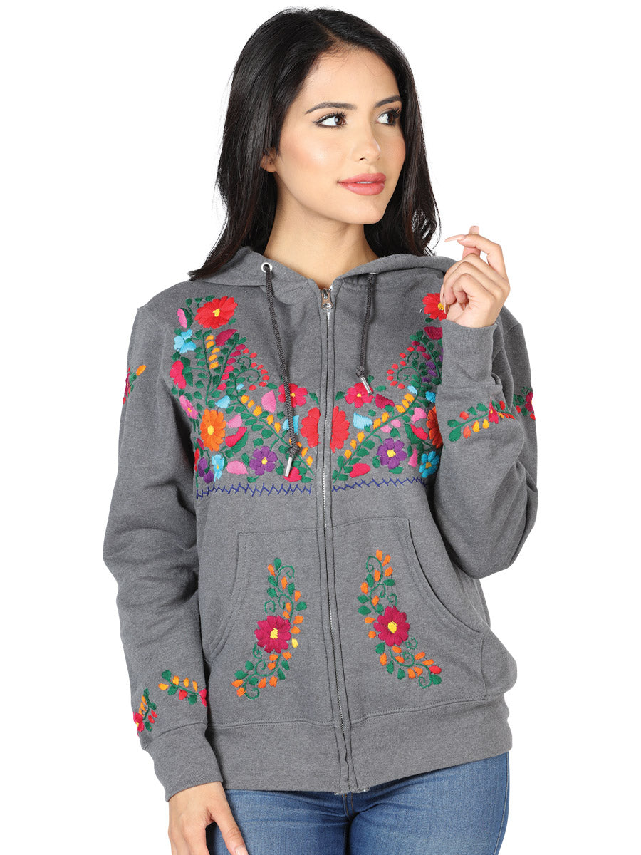 Artisanal Embroidered Sweatshirt 50% Cotton, 50% Polyester Gray 603514