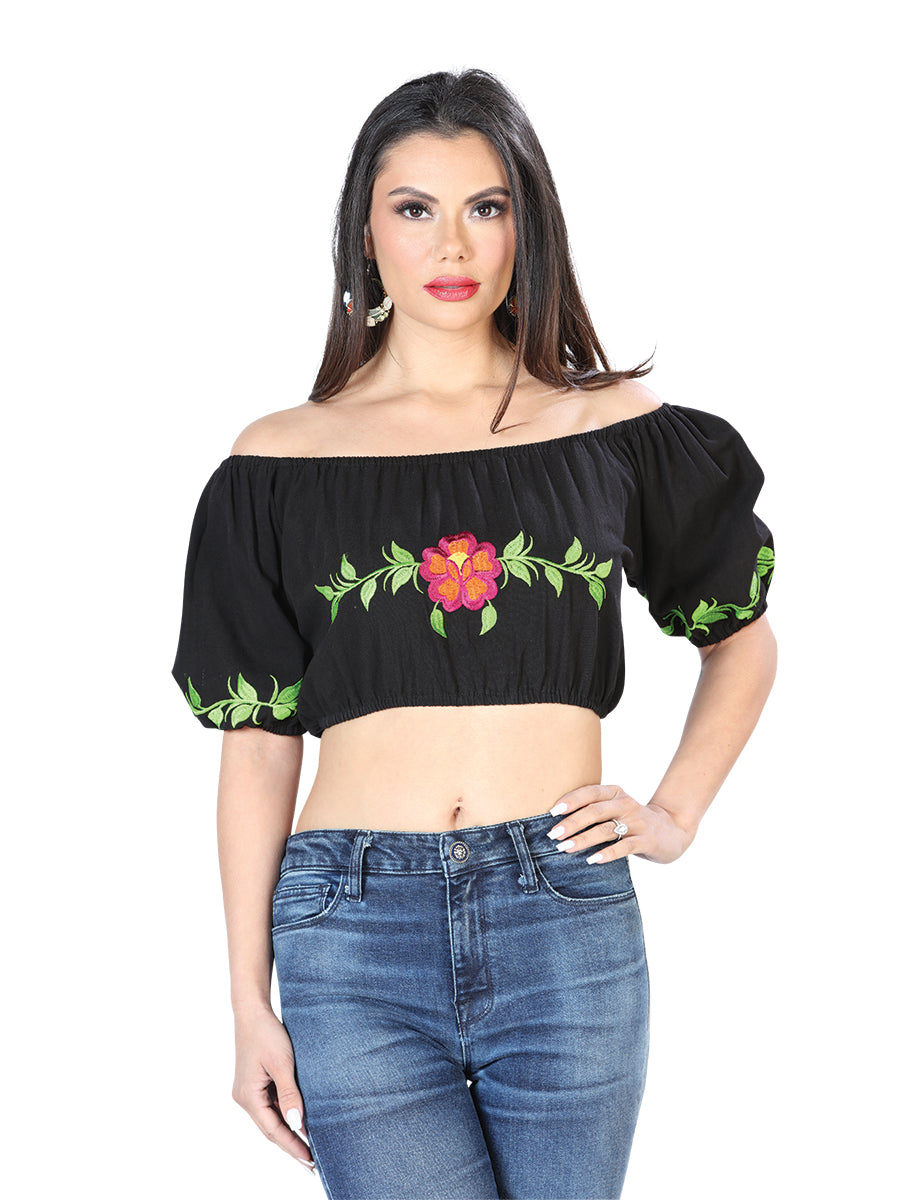 Artisanal Embroidered Blouse 100% Cotton Black 603892