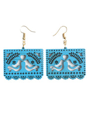 Artisanal Handmade Earrings Wood Blue 603951