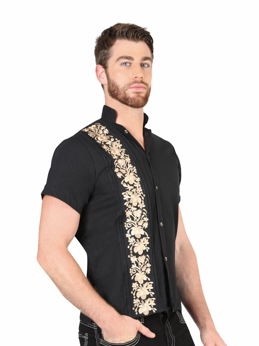 Mexican Embroidered Shirt Guayabera 100% Cotton Black 604003
